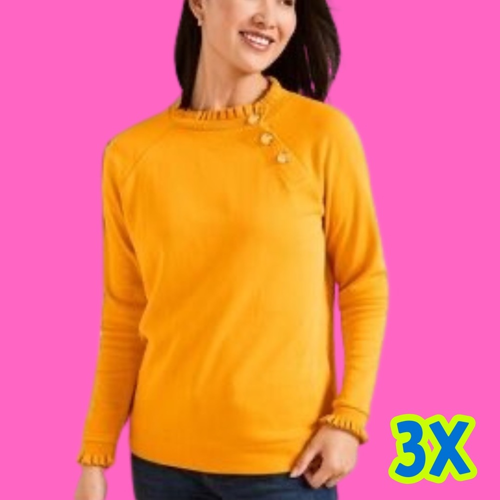 Talbots Goldenrod Sweater with Ruffle and Button Detail